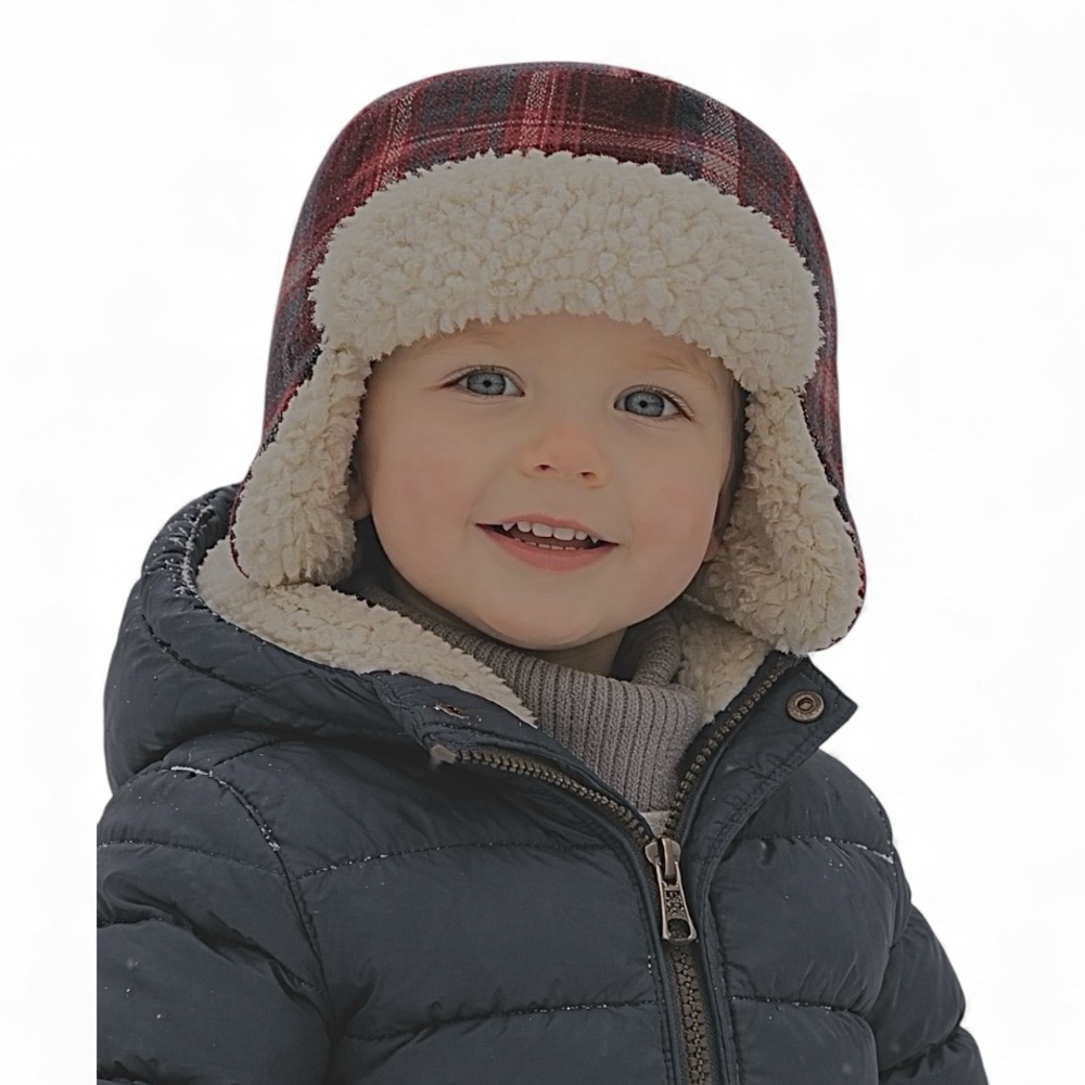 Tucker + Tate Lined Earflap Hat Gray/Red Plaid NWT 2-4 Years